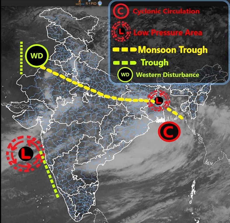 Cyclonic circulations and trough lines over Madhya Pradesh.